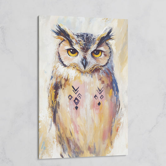 Geometric Owl Portrait Canvas Art. Abstract Wildlife Wall Art on gallery wrap