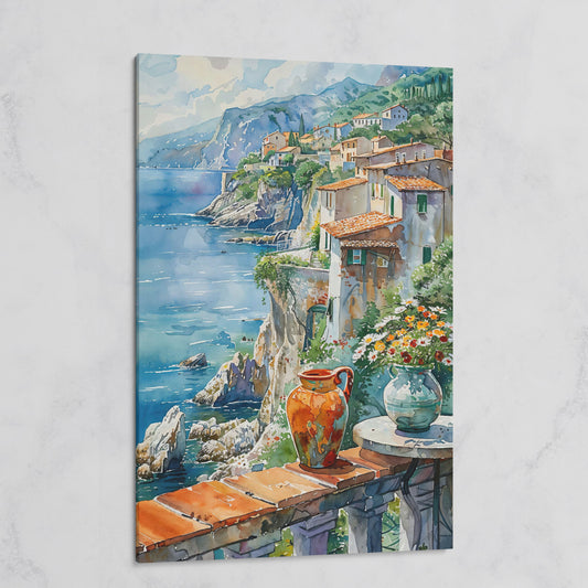 Mediterranean Balcony with Coastal View Canvas on gallery wrap