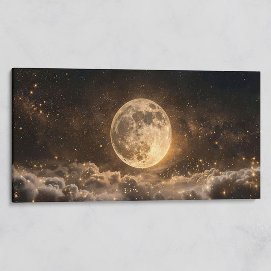Full Moon in Starry Night Sky Canvas on gallery wrap