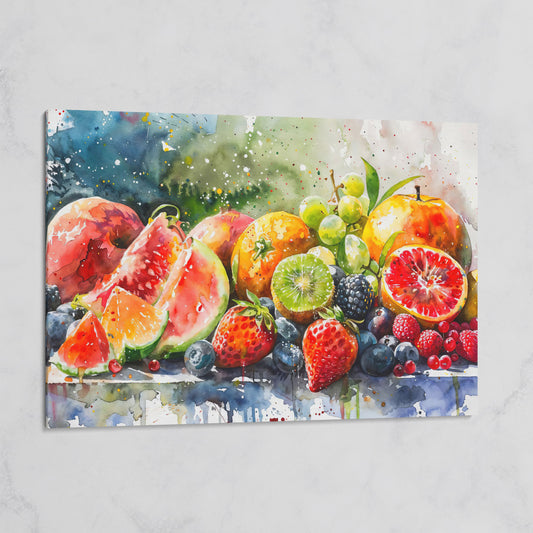 Summer Fruits Still Life Canvas Art, Watercolor Kitchen Wall Decor on gallery wrap