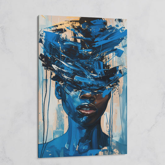 Abstract Black Woman Face Portrait Canvas Wall Art on gallery wrap