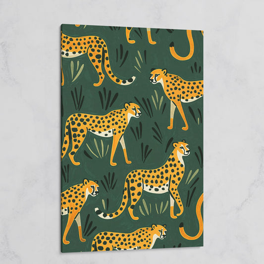 Cheetahs in the Jungle Canvas Wall Art, Repeating Safari Pattern on gallery wrap
