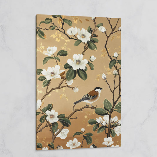 Bird on Magnolia Branch Canvas Art, Botanical Wall Art on gallery wrap