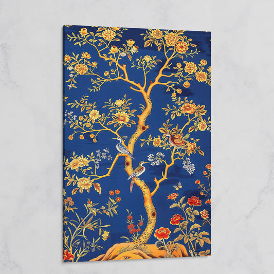 Flowering Tree with Birds and Butterflies Canvas Wall Art on gallery wrap