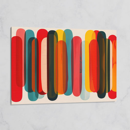 Rounded Capsule Shapes Abstract Canvas Art, Colorful Geometric Row on gallery wrap