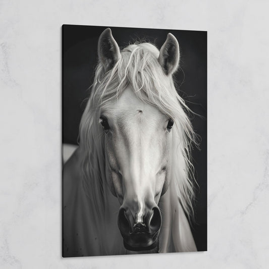 White Horse Portrait Canvas Art, Close-Up Equine Wall Art on gallery wrap