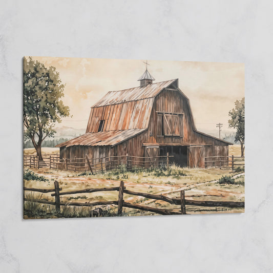 Rustic Barn in Rolling Fields Canvas on gallery wrap