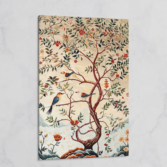 Botanical Garden Canvas with Birds and Foliage on gallery wrap