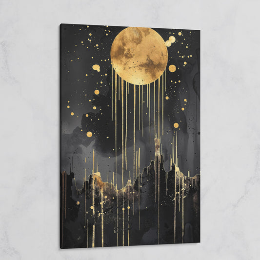 Abstract Gold Moon at Night Canvas Print on gallery wrap