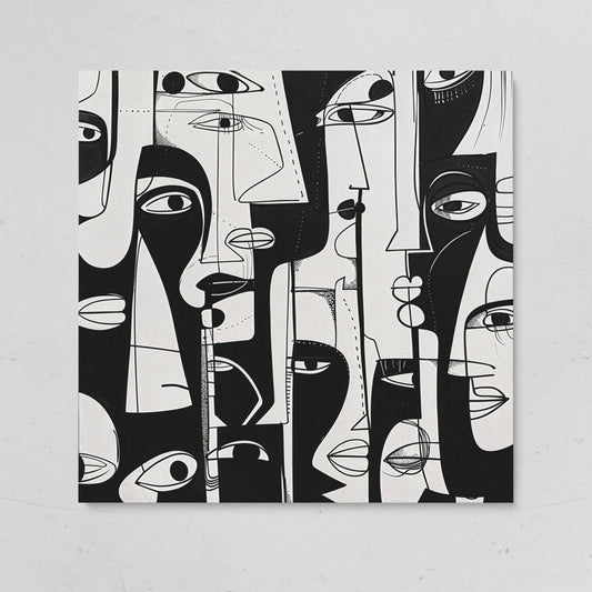 Cubist Abstract Faces in Black and White Canvas on gallery wrap