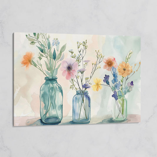 Wildflowers in Jars Canvas Print on gallery wrap