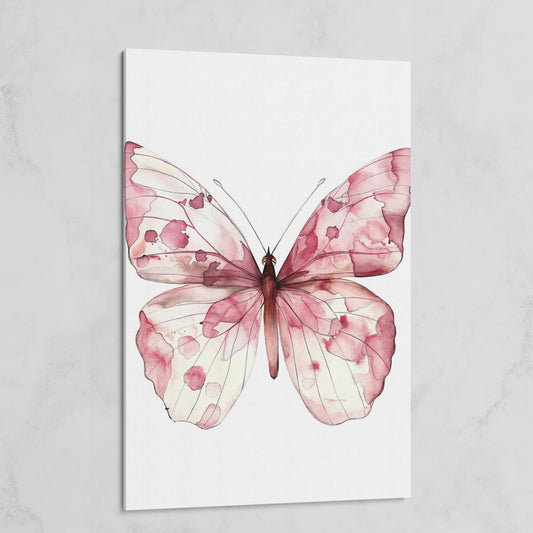 Butterfly Watercolor Canvas in Rose Quartz and Off-White on gallery wrap