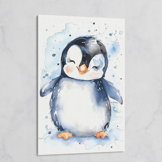 Baby Penguin Watercolor Canvas for Nursery on gallery wrap