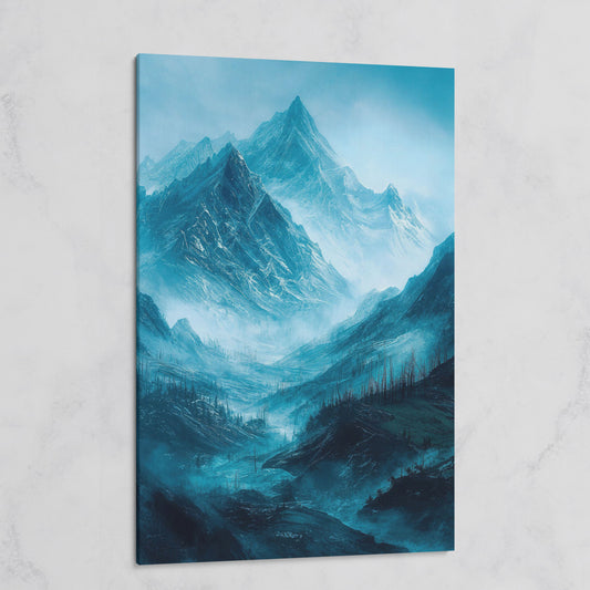 Misty Snow-Covered Mountain Range Canvas Wall Art on gallery wrap