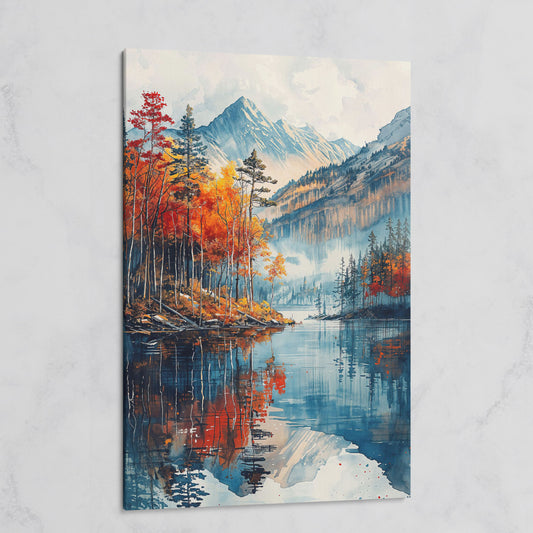 Autumn Mountain and Lake Canvas on gallery wrap