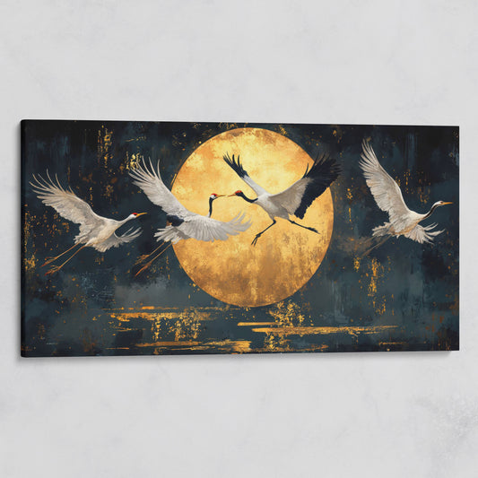 Cranes in Flight Japanese Canvas Print on gallery wrap