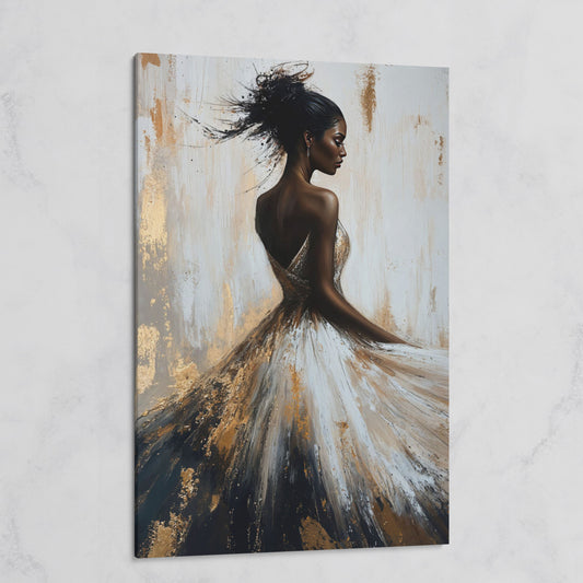 Afrocentric Woman Portrait Canvas in Ivory and Ebony on gallery wrap