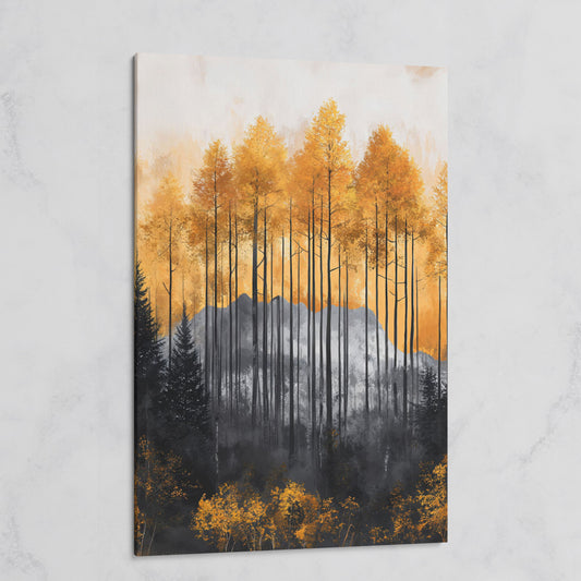 Abstract Forest Trees Canvas Print in Burnt Orange and Gray on gallery wrap