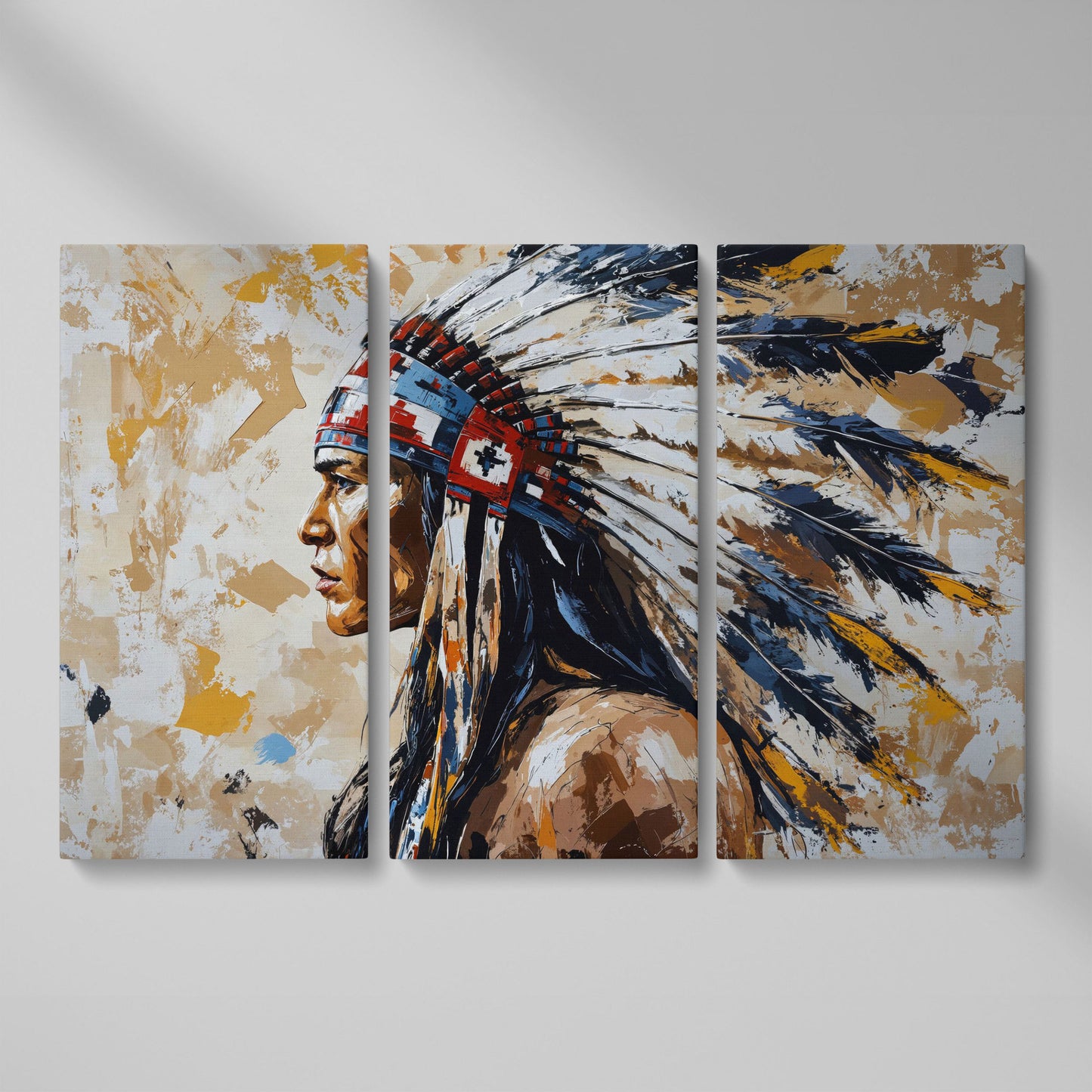 Native American Headdress Canvas as 3-panel split version