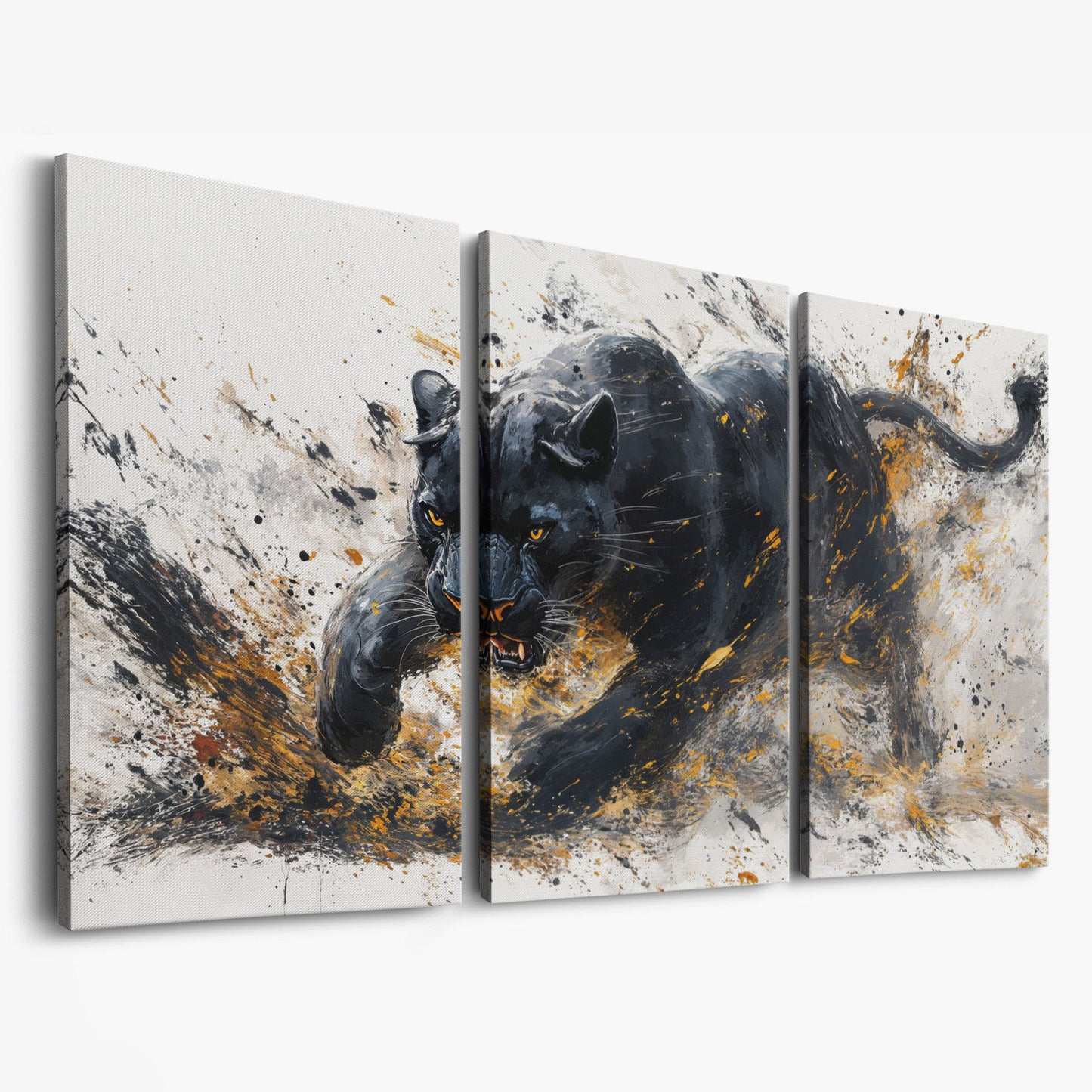Black Panther Canvas Art in Modern Abstract Style as 3-panel split version