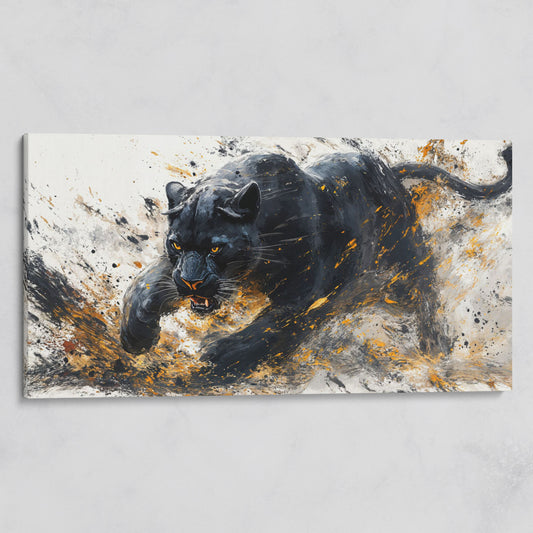 Black Panther Canvas Art in Modern Abstract Style on gallery wrap