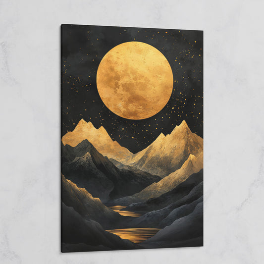 Golden Moon Over Mountains Canvas on gallery wrap