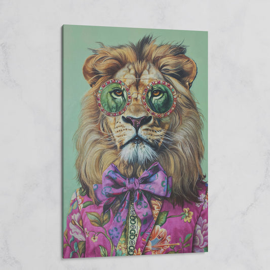 Lion in Pink Suit Canvas Print on gallery wrap