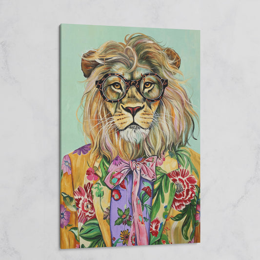 Lion in Floral Suit Canvas Print on gallery wrap