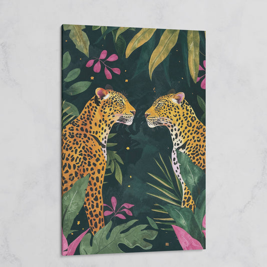 Leopard Duo in Botanical Foliage Canvas on gallery wrap