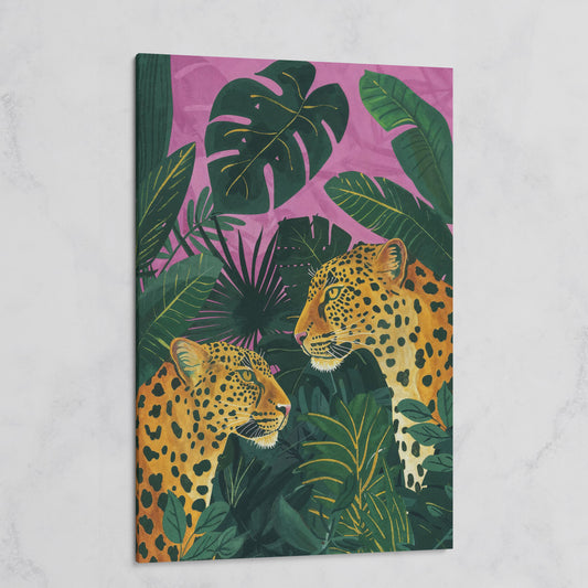 Leopard Pair in Tropical Jungle Canvas on gallery wrap