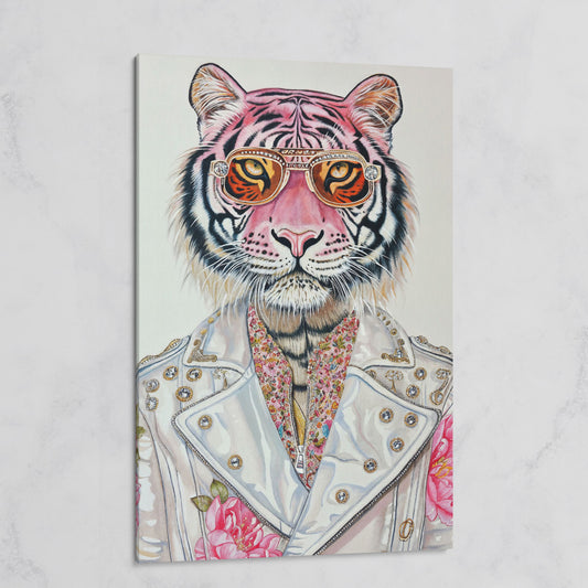 Stylish Pink Tiger with Sunglasses Canvas on gallery wrap
