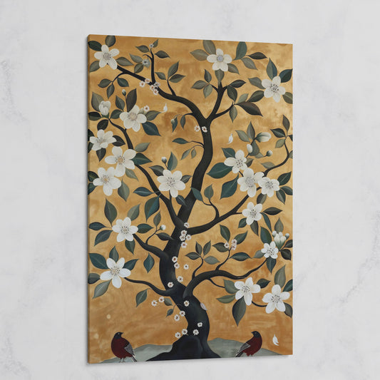 Floral Tree with Birds Canvas Art on gallery wrap