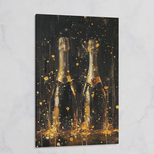 Champagne Celebration Gold Splatter Canvas on gallery wrap