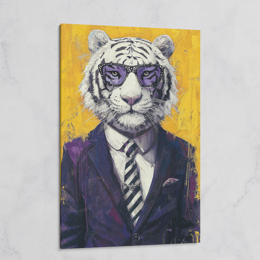 White Tiger in Purple Suit Canvas Art on gallery wrap