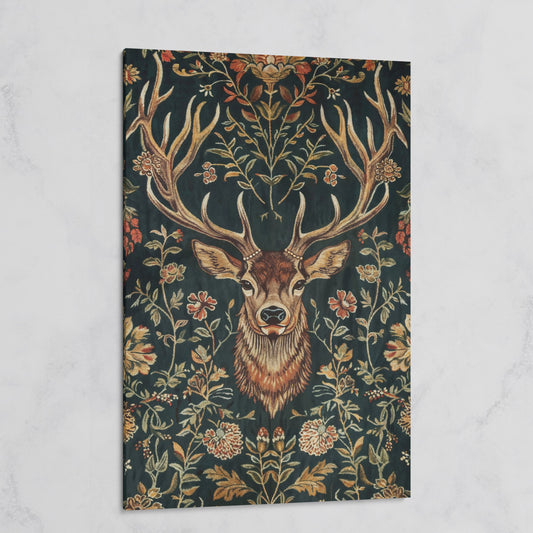Majestic Deer with Floral Canvas Art on gallery wrap