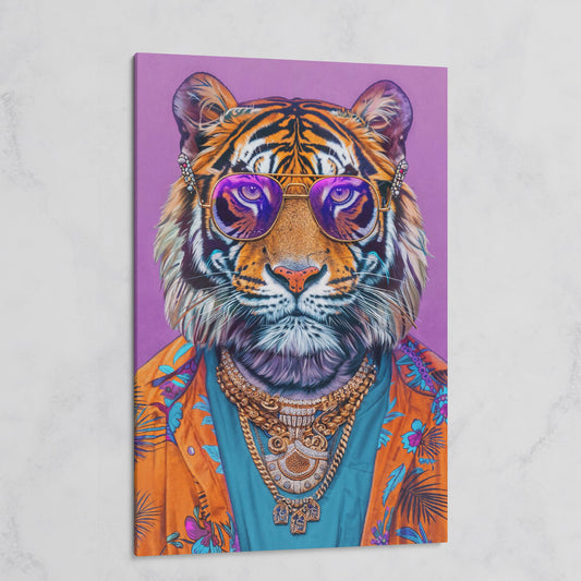 Funky Tiger in Glasses Canvas Print on gallery wrap