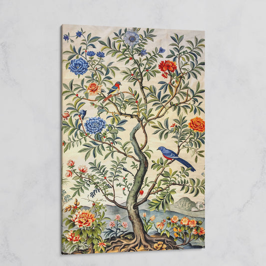 Flowering Tree with Birds Canvas Art on gallery wrap