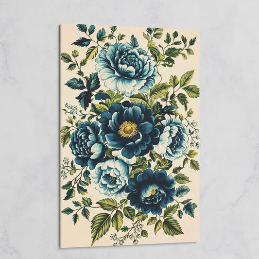 Blue Peonies & Foliage Canvas Print on gallery wrap