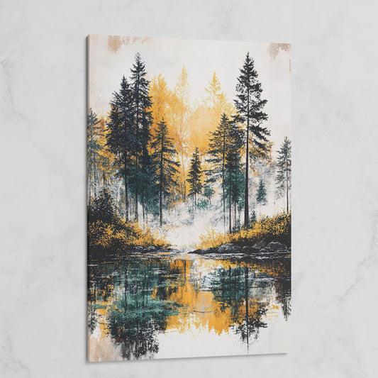 Autumn Forest Lake Reflection Canvas Wall Art on gallery wrap