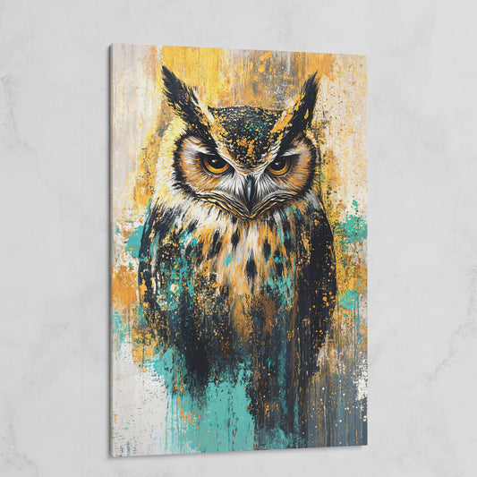 Bold Owl Portrait Canvas Wall Art, Wildlife Bird Print on gallery wrap