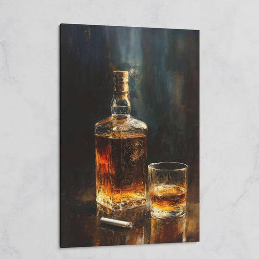 Whiskey and Cigar Canvas Print for Bar Walls on gallery wrap