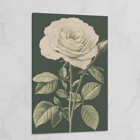White Rose Botanical Canvas Print on gallery wrap