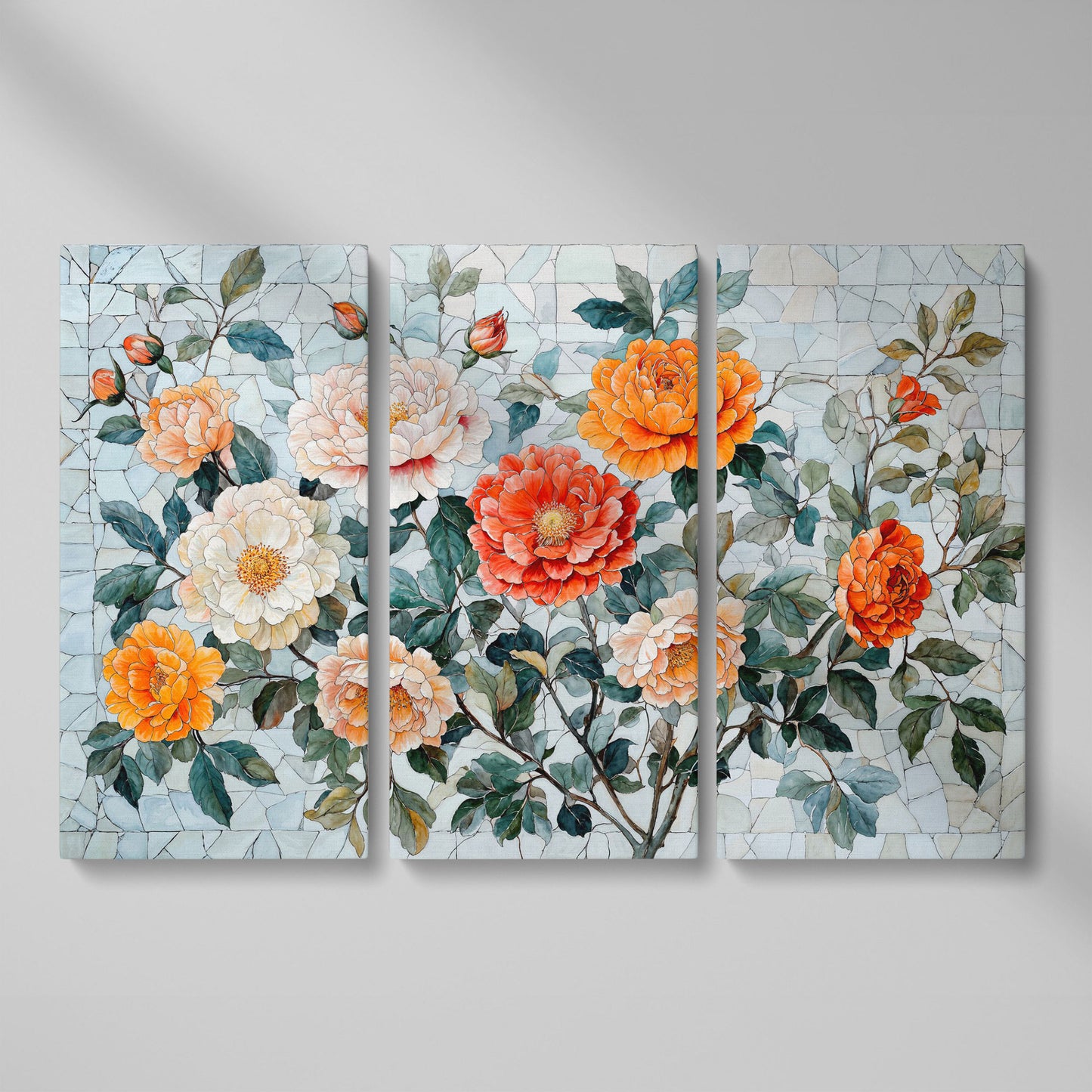 Vibrant Botanical Flowers Canvas as 3-panel split version