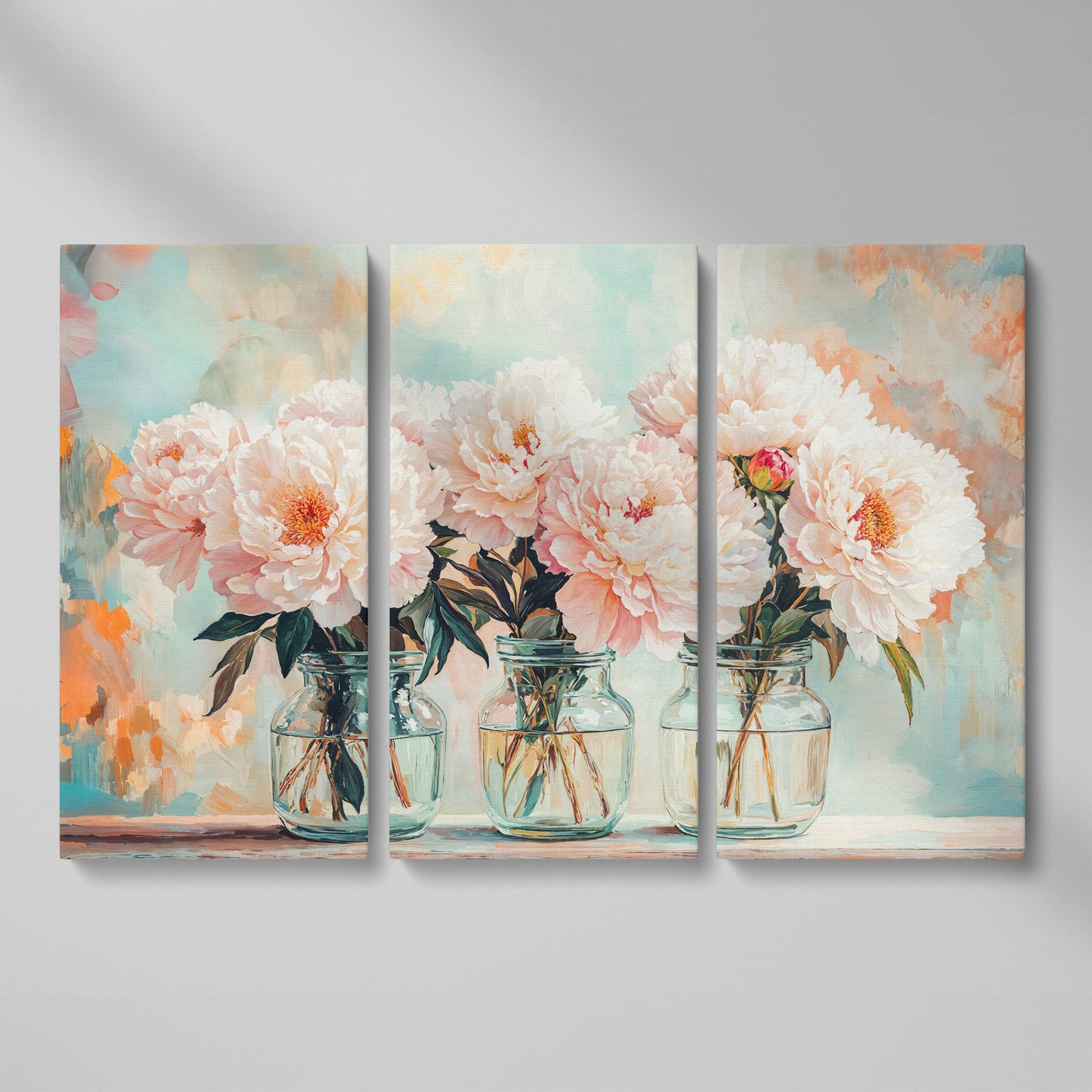 Pink Peonies in Vases Canvas as 3-panel split version