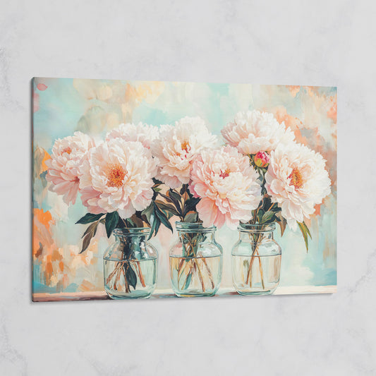 Pink Peonies in Vases Canvas on gallery wrap