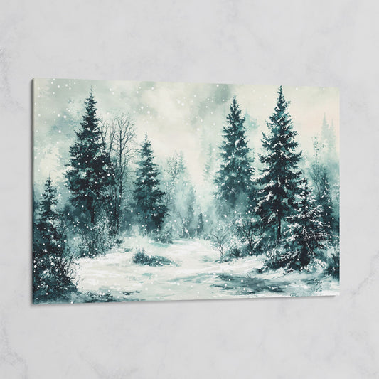 Snow-Covered Pine Forest Canvas Wall Art, Winter Landscape on gallery wrap