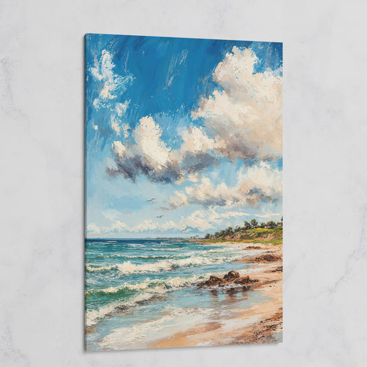 Beach Landscape with Ocean Waves and Sky Canvas on gallery wrap