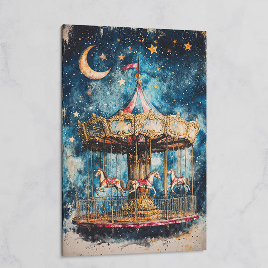 Vintage Carousel with Horse Canvas on gallery wrap