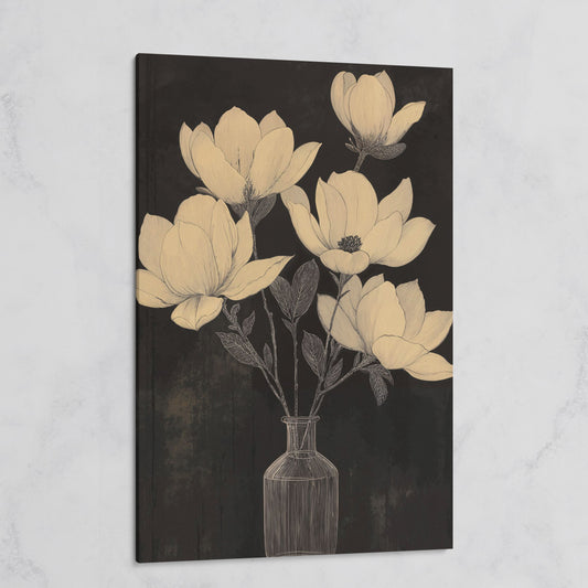 Black and White Magnolia in Vase Canvas on gallery wrap
