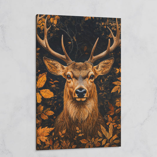 Majestic Deer Head in Autumn Forest Canvas on gallery wrap